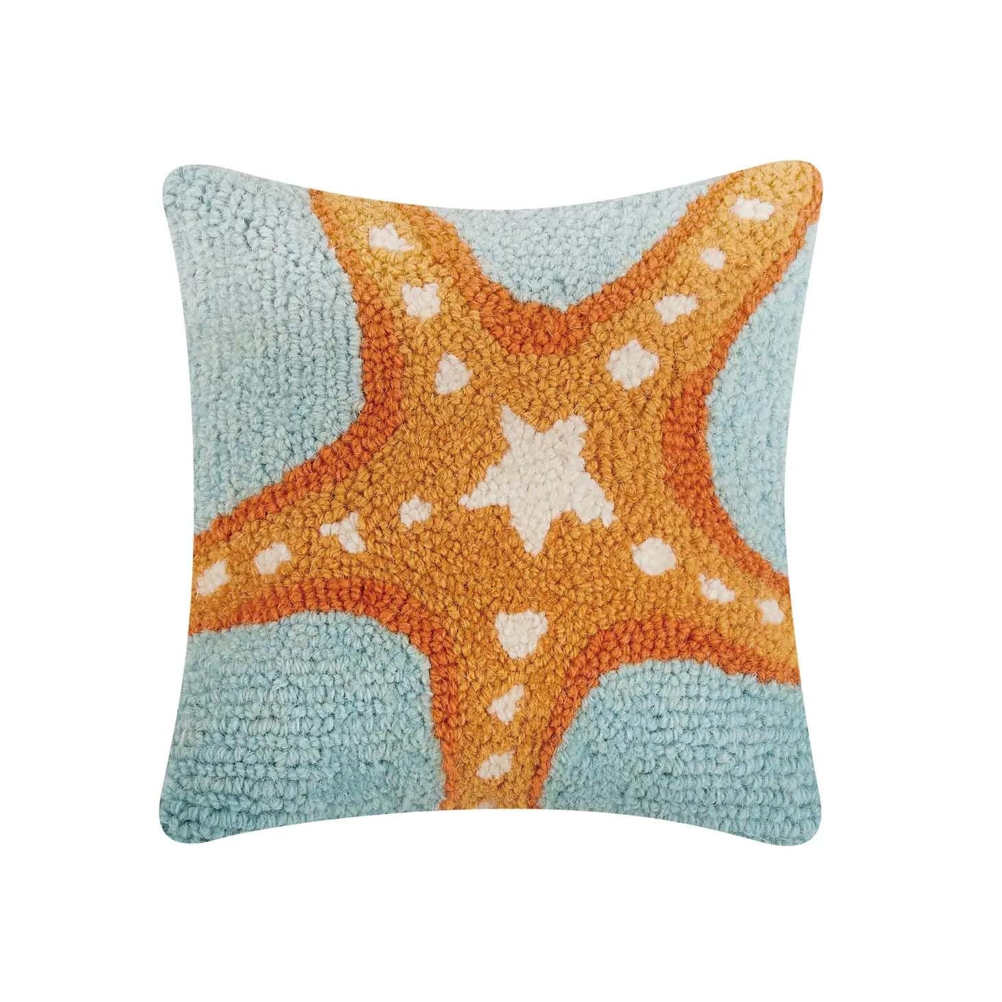 Peking Handicraft Starfish Hook Pillow, Wool and Poly Velvet