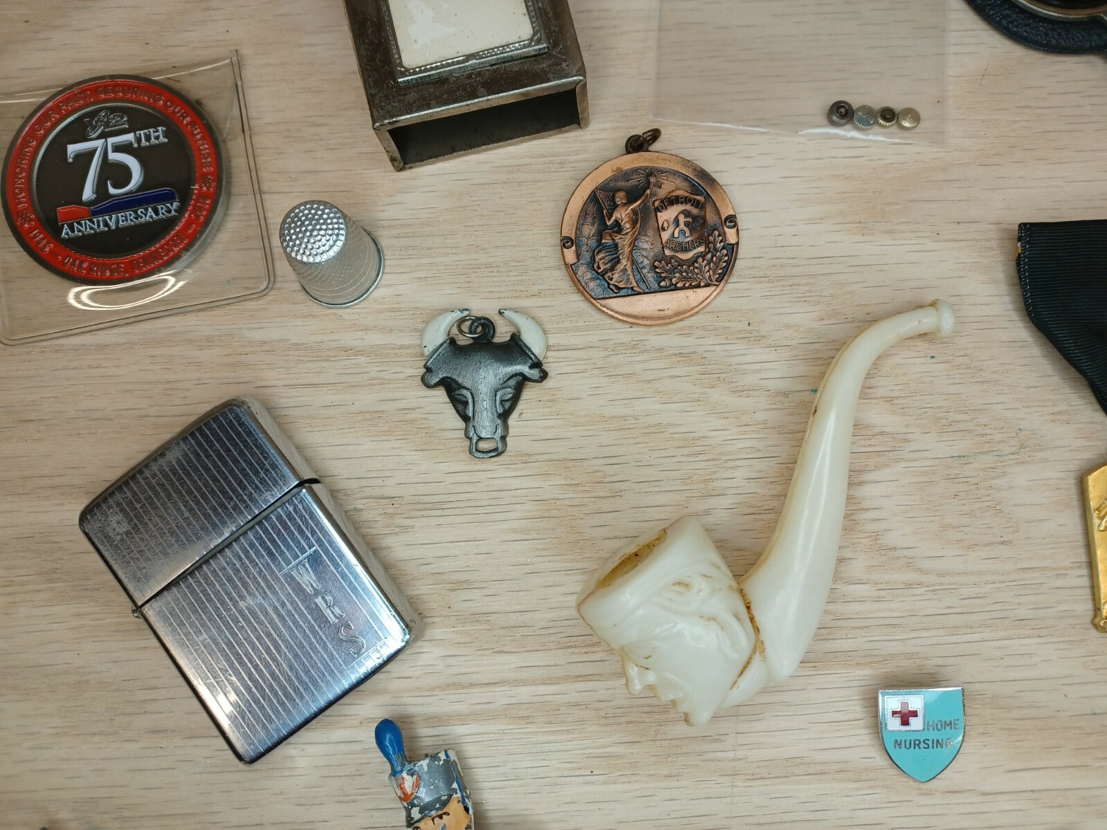 Vintage Junk Drawer Lot Toys Awards Scissors Zippo Pipe