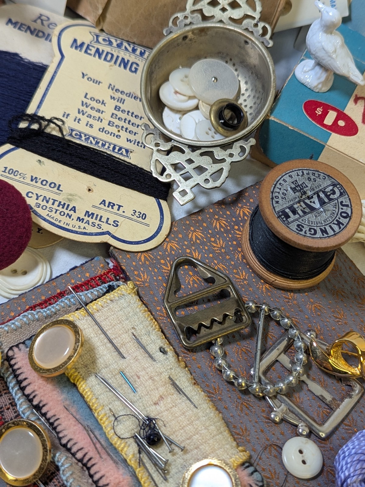 Huge Vtg Sewing Estate Junk Drawer Lot Singer MCM Black Panther Buttons Figures
