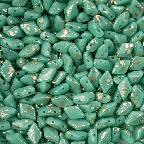 Matubo Czech Gemduo 2-Hole, Turquoise Green Gold Splash, 50g