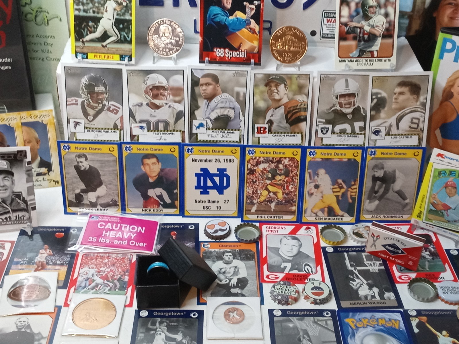 Junk Drawer Lot Sports Cards, Coins, Bottle Caps, Stamps, Tokens, Misc #64P