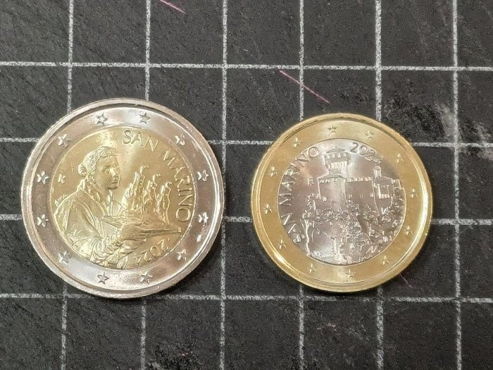 San Marino 2024 2 coins set ，1 ,2 EURO，UNC Bimetal