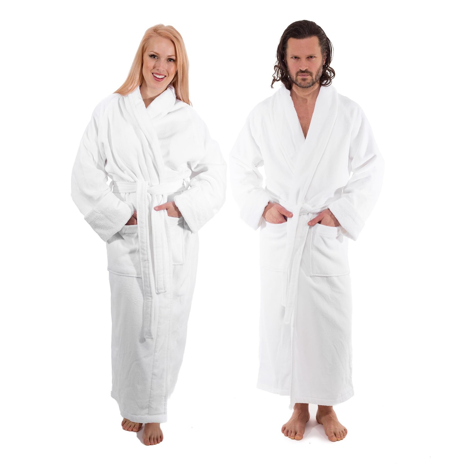 Classic Turkish Towels Plush Cotton Bathrobe, Unisex White Luxury Robe