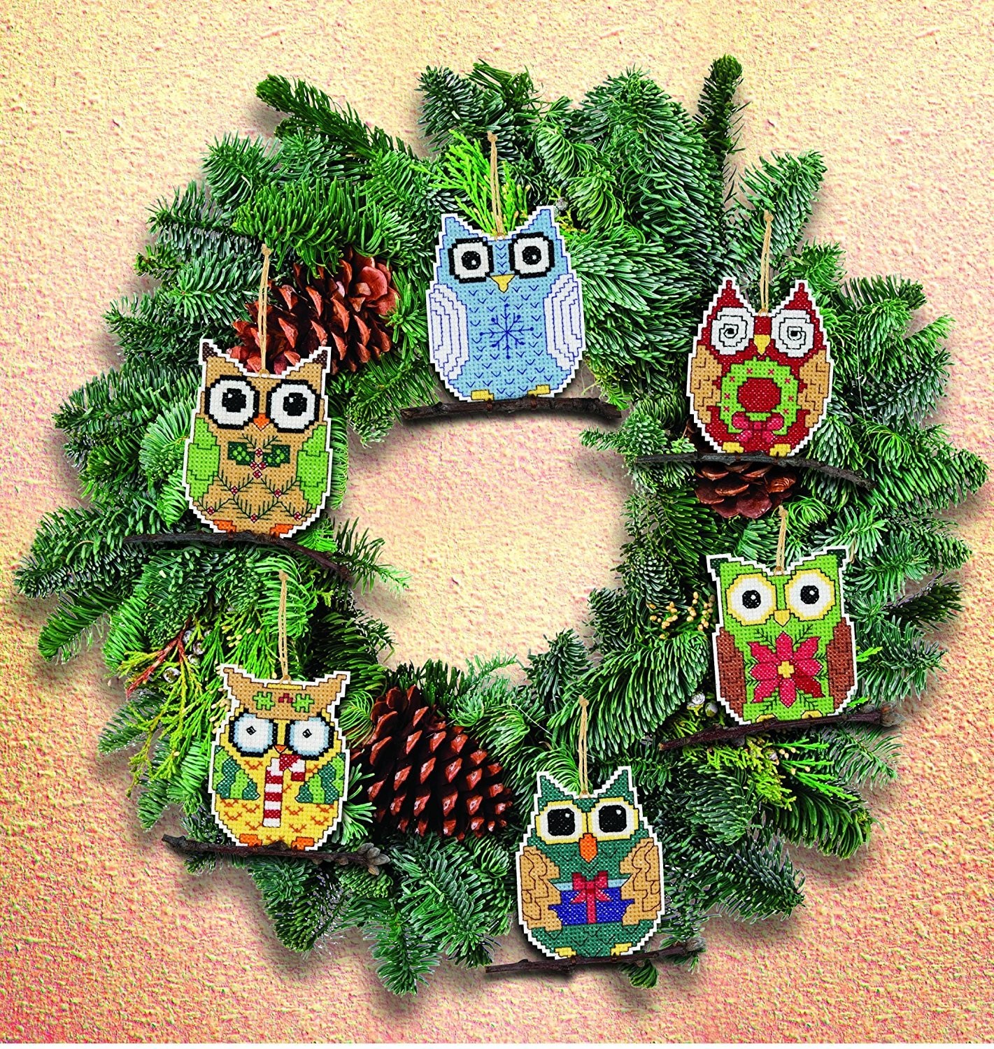Janlynn Counted Cross Stitch Kit, Owl Ornaments