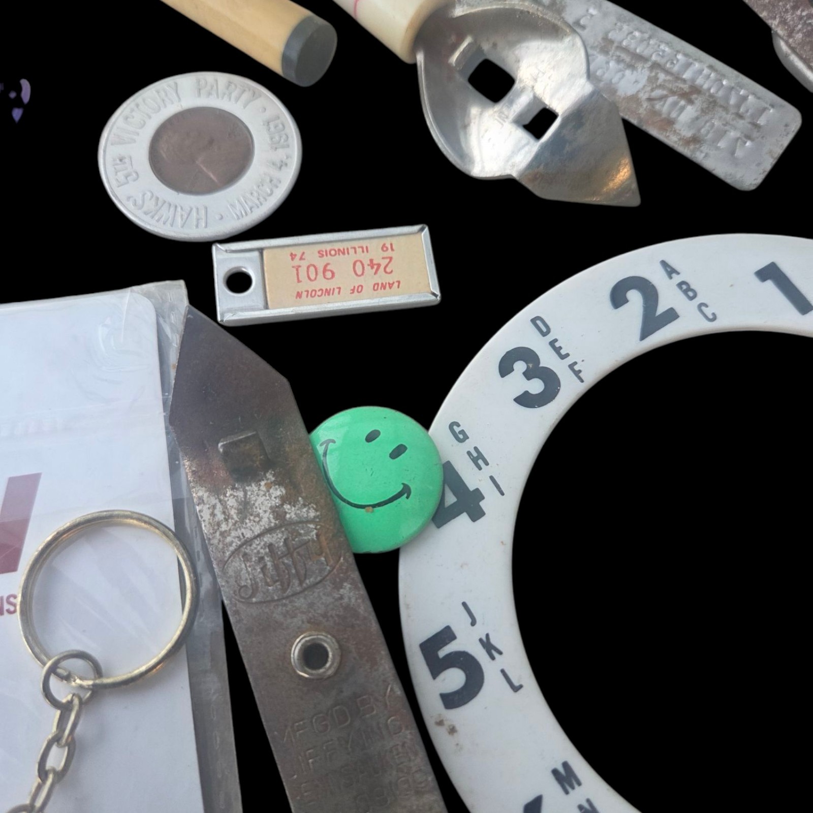 Vtg Junk Drawer Grandpas Desk Lot of Advertising Rulers Bottle Openers Keychains