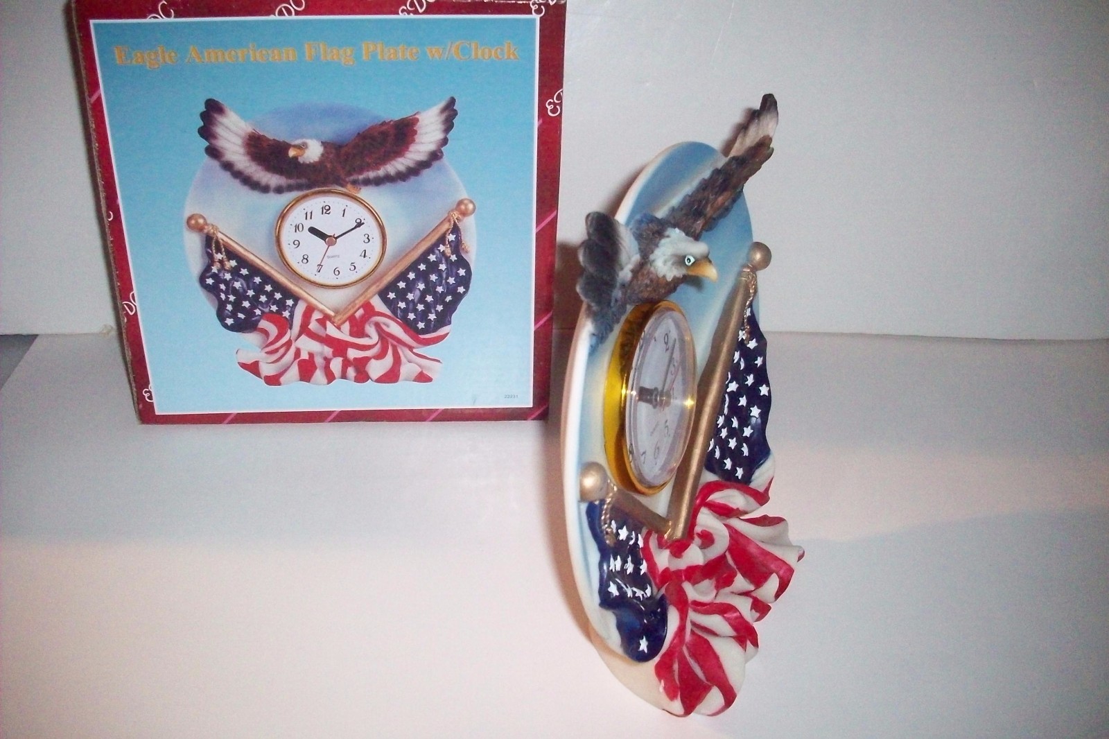 2 ct lot American Eagle Flag clock and Skull Rider American Flag motorcycle new