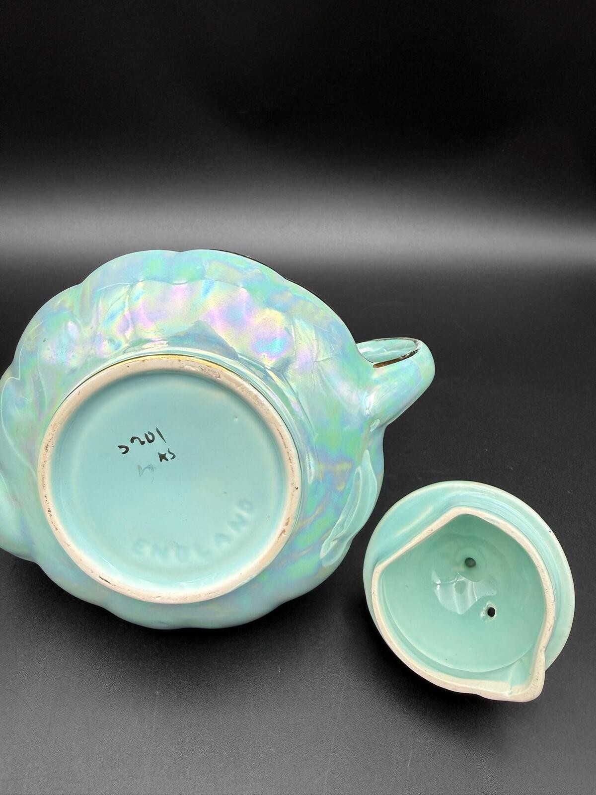 Antique Iridescent Lustre Teapot Gold Trim England Sadler Style