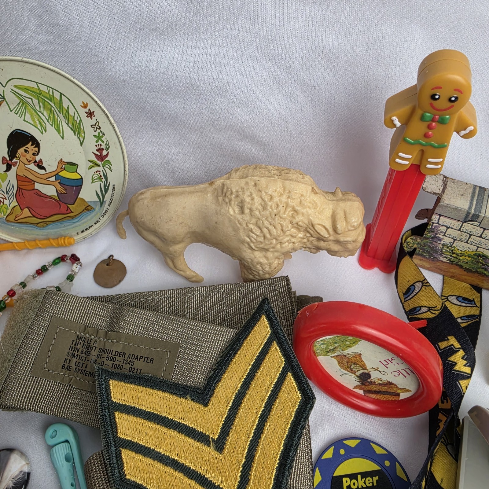 Junk Drawer Lot Toys Pins Stamps Military Coin Trinket Jewelry Patches Vintage