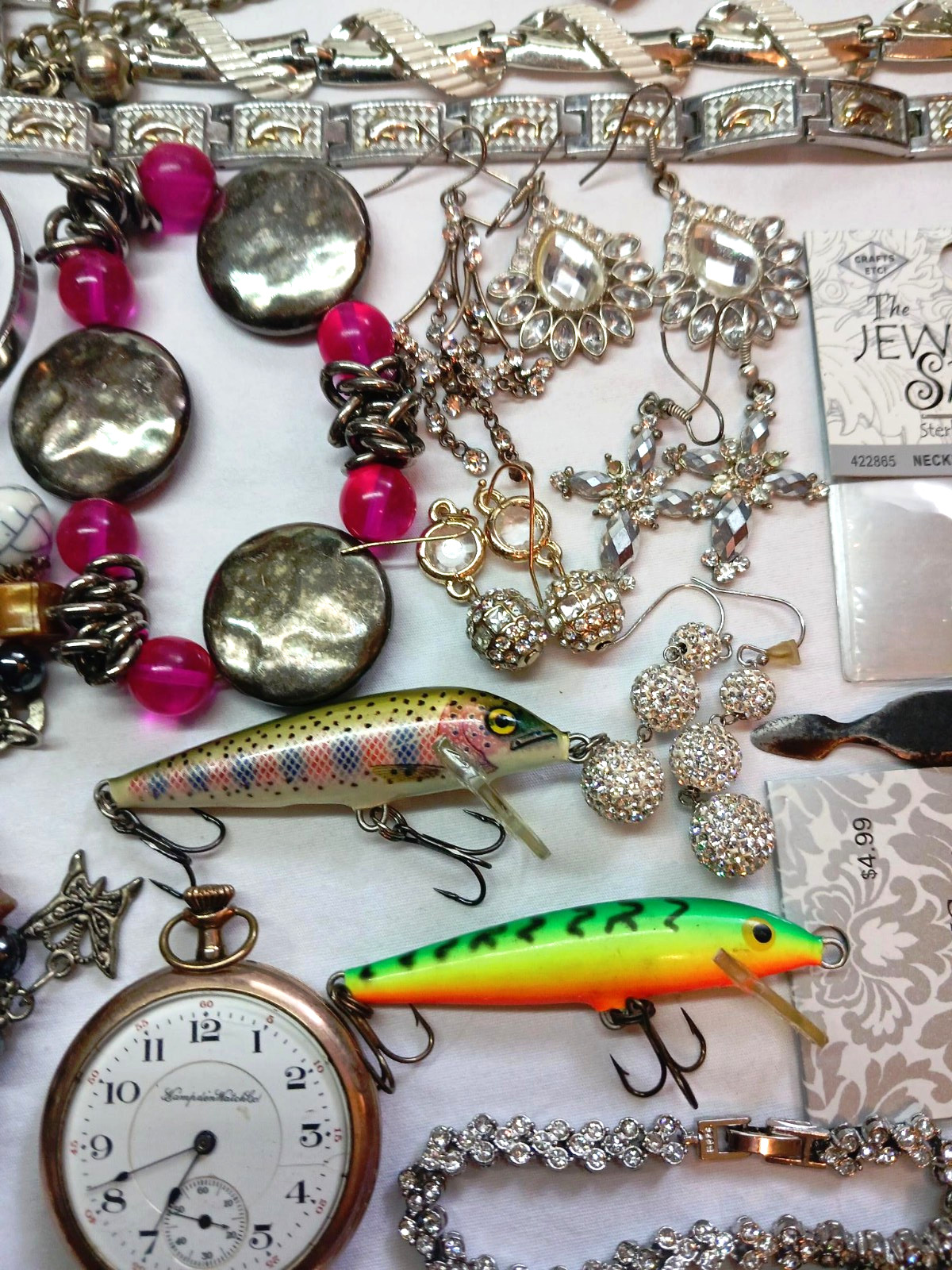 Junk Drawer Working 1913 Hampden 306 Pocket Watch Sterling Silver Jewelry Knives