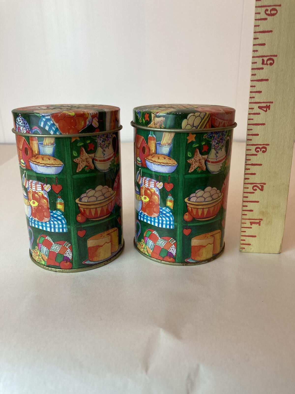 Decorative Tin Cups Mugs Kitchen Motif Made in China Pair