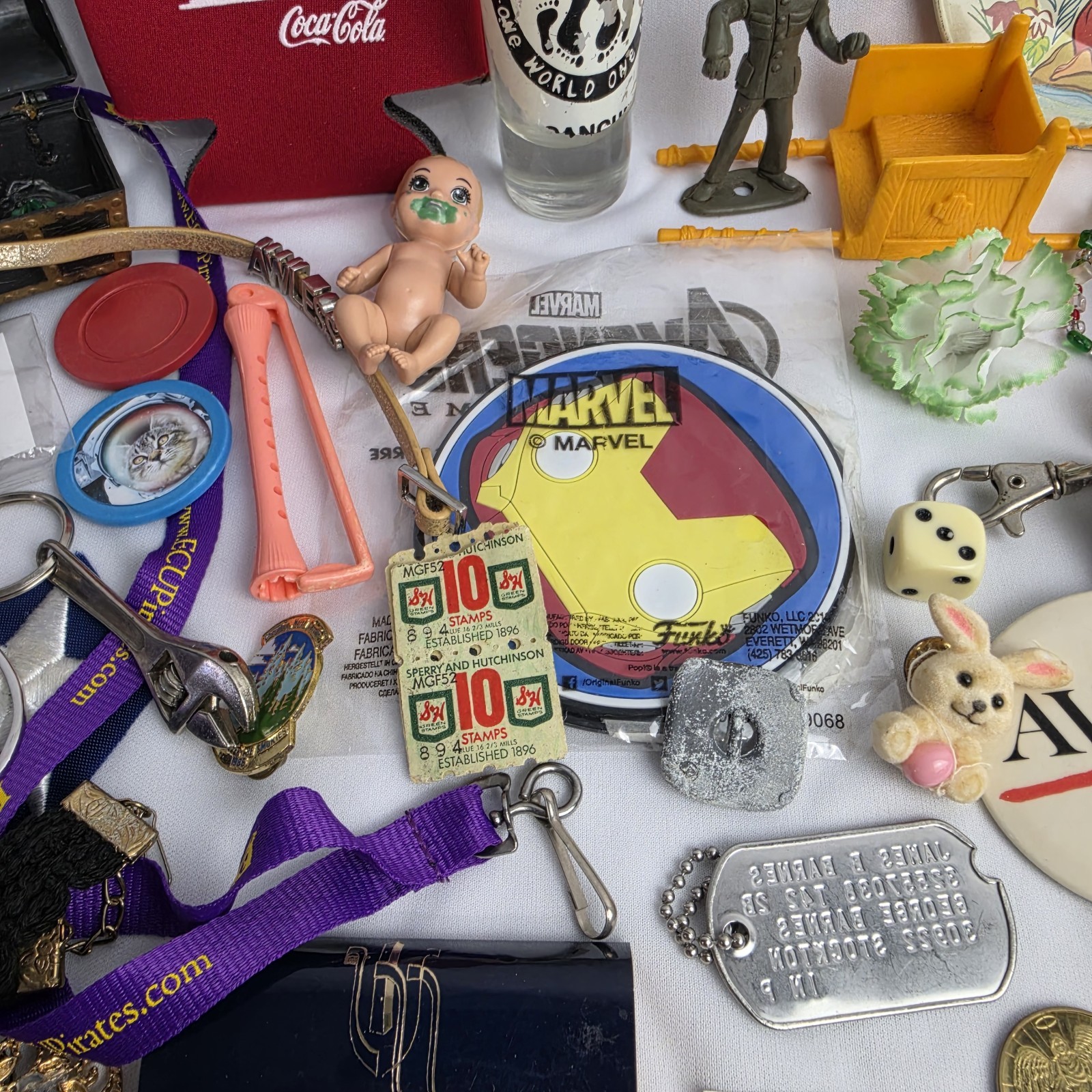 Junk Drawer Lot Toys Pins Stamps Military Coin Trinket Jewelry Patches Vintage