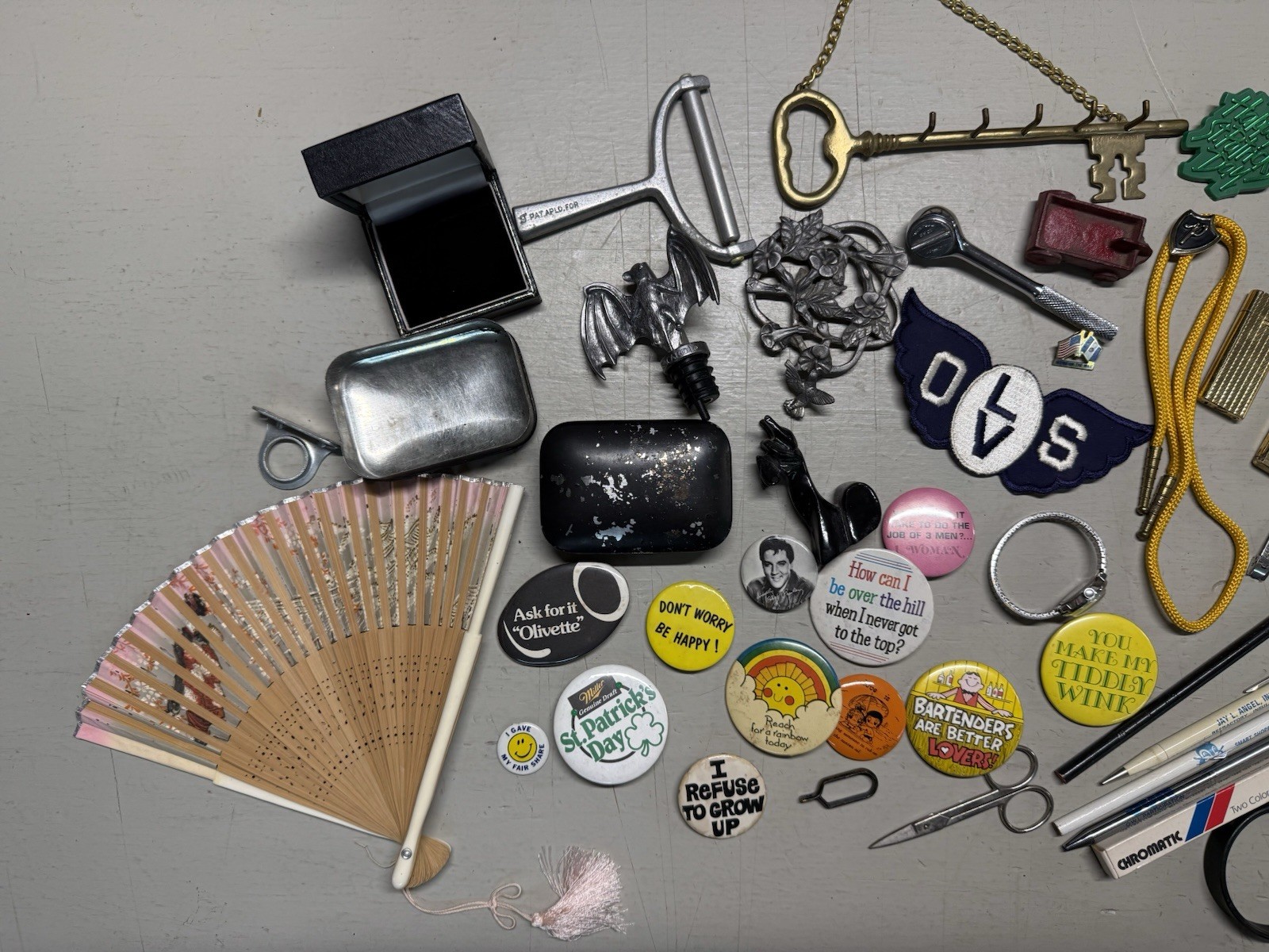 Vintage Estate Junk Drawer Lot #1 Coins, Pins, Pens & more