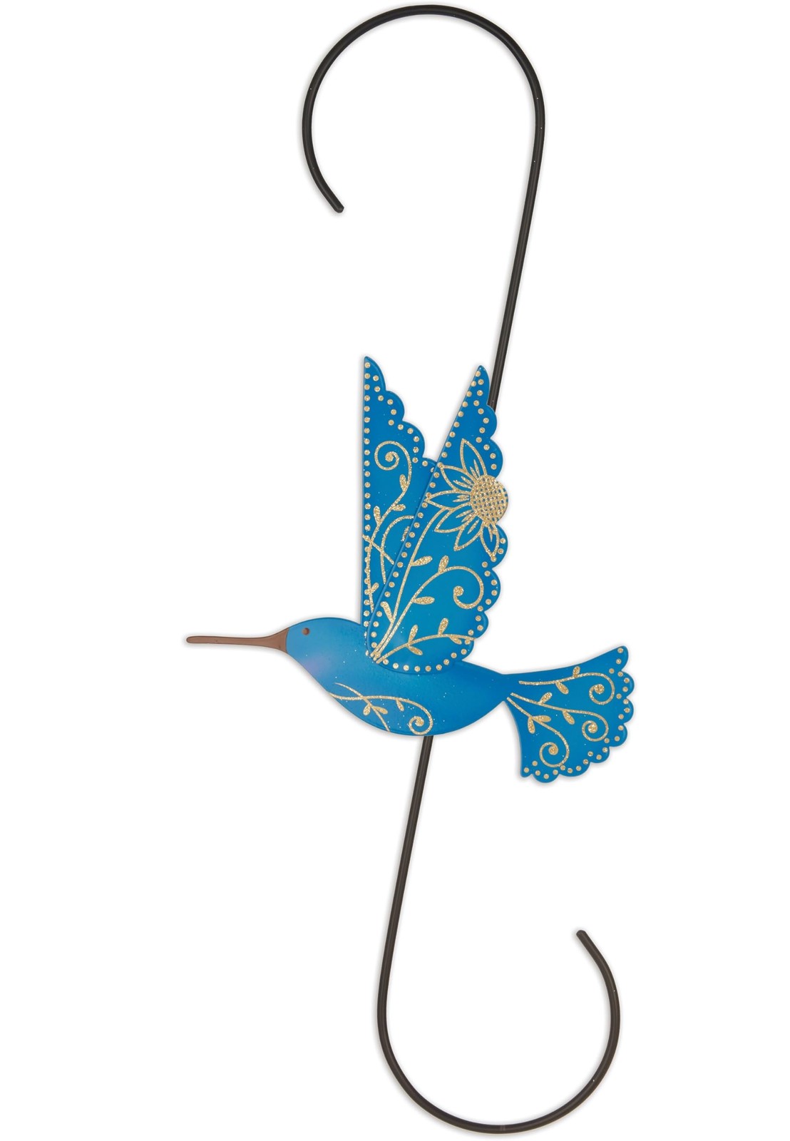 Sunset Vista Designs Decorative Metal S Hook – Blue Gold Hummingbird, 17″ Long