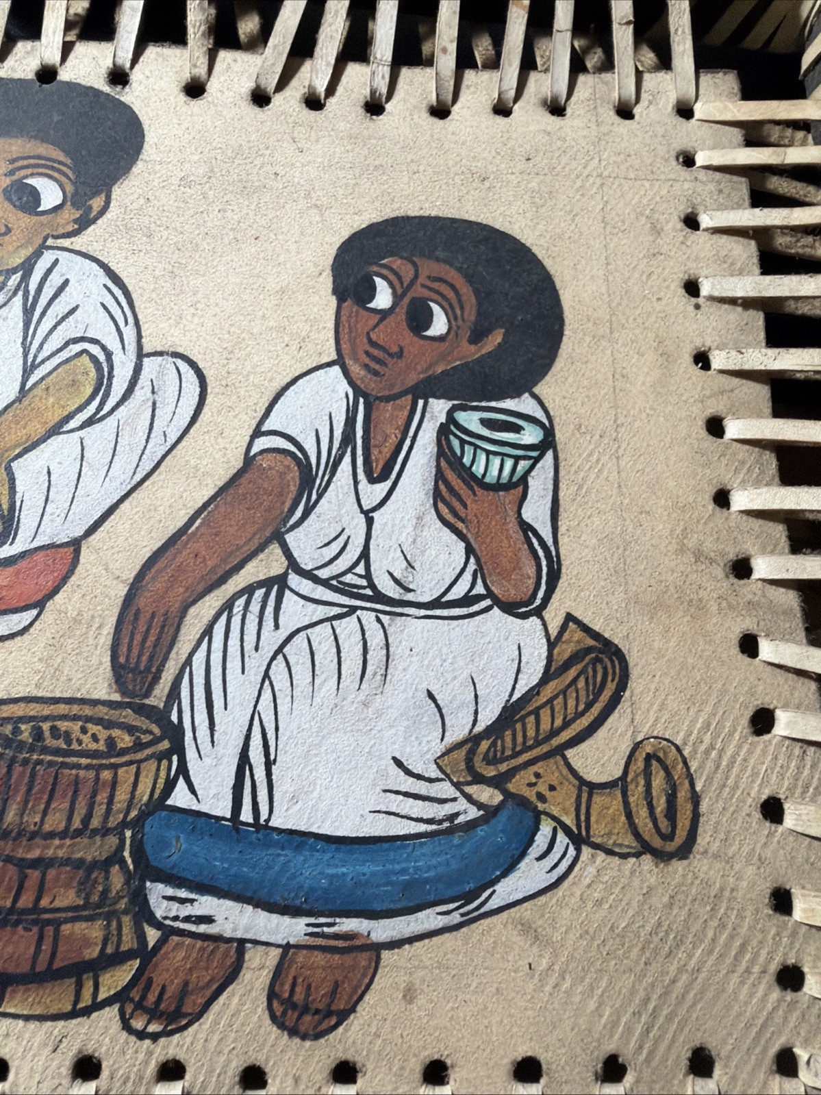 Ethiopian Folk Art Hand-Painted on Leather 13×17 Traditional Wooden Frame Box 2