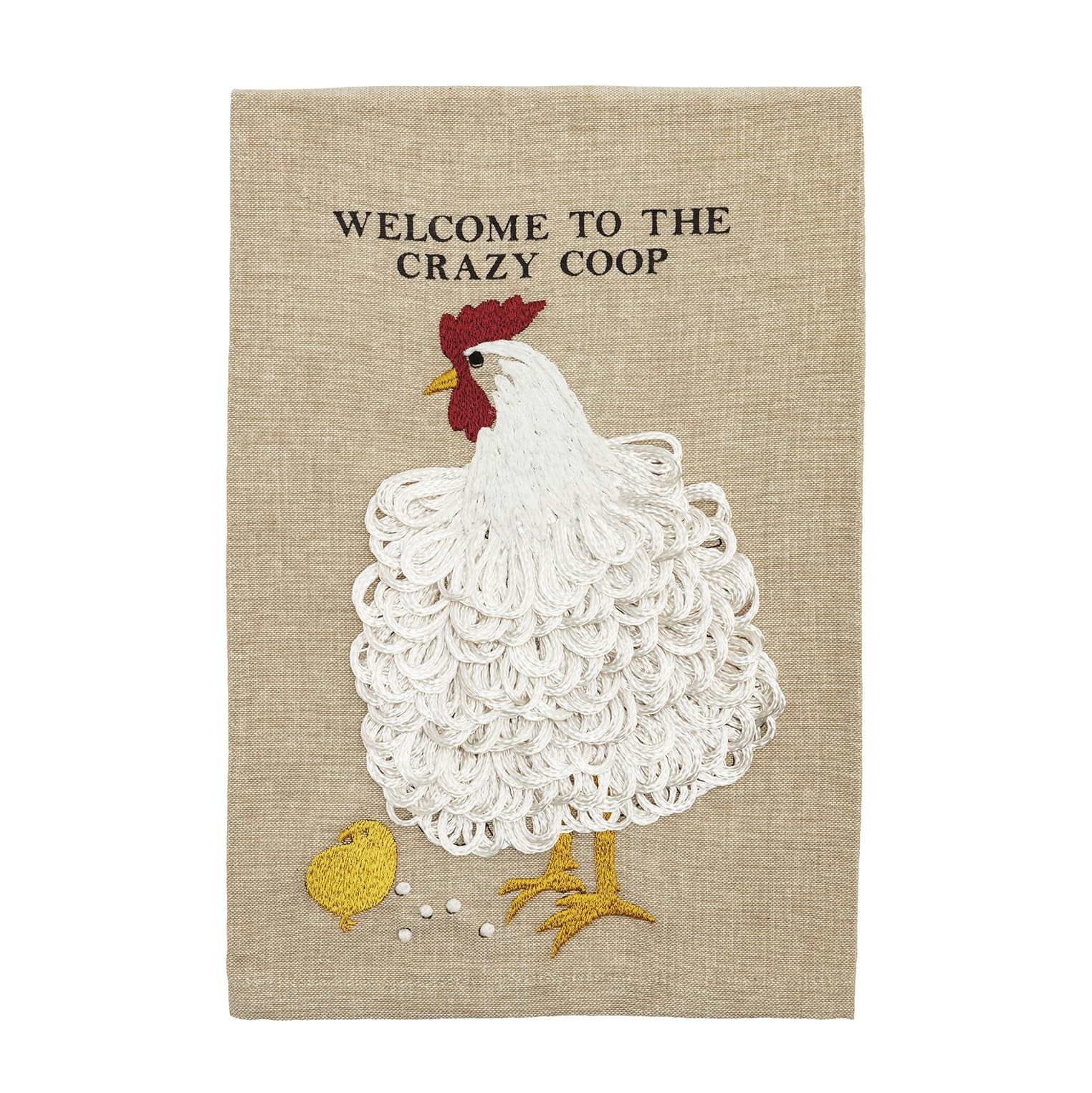 Mud Pie Beige Cotton Embroidered Farm Rooster Towel