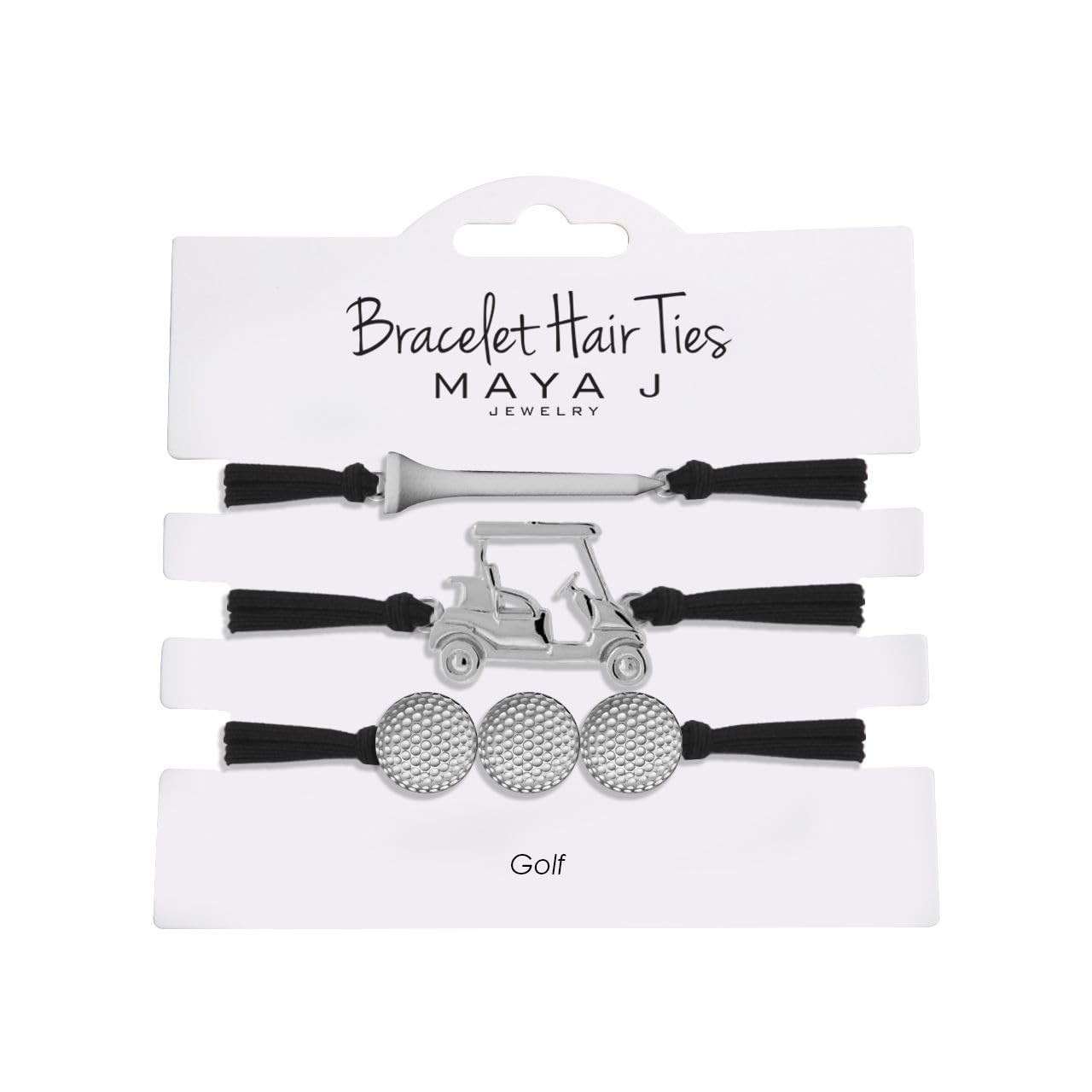 Maya J Bracelet Hair Ties White Golf with Black Elastics, Set of 3