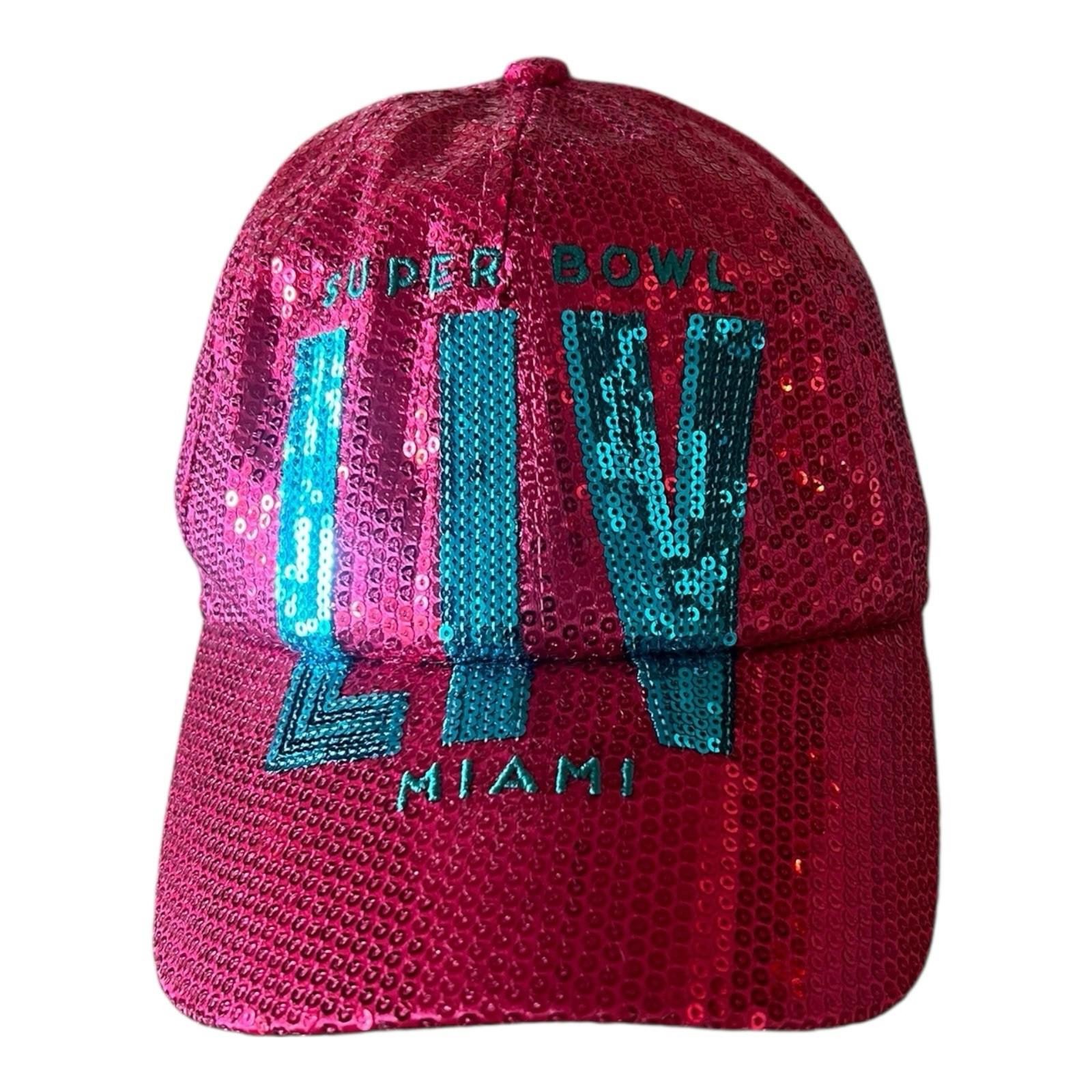 Super Bowl LIV Miami Pink Sequin Hat Women Adjustable Rare Statement Cap