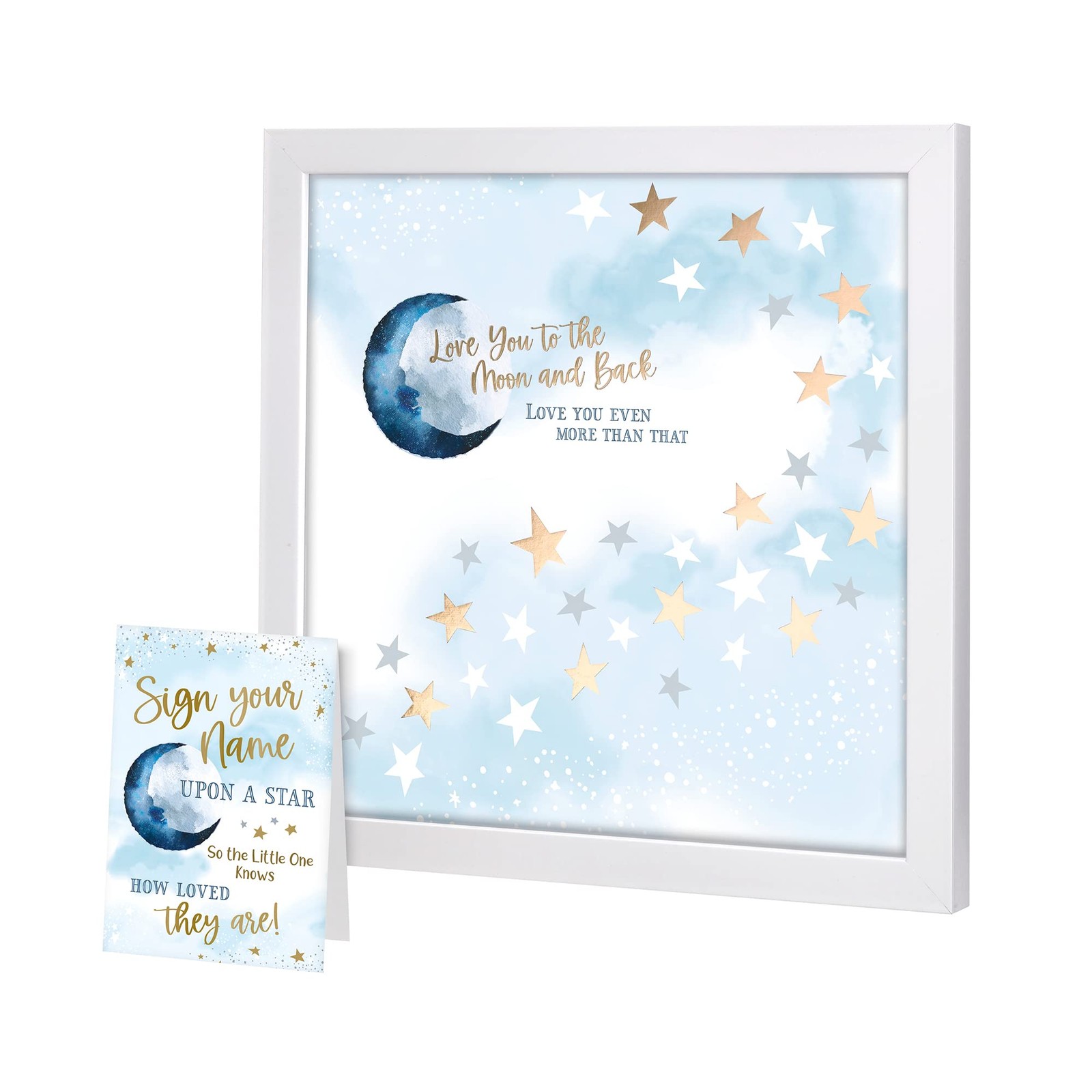 Lillian Rose Love You to The Moon Baby Shower Guest Signing Picture, Blue