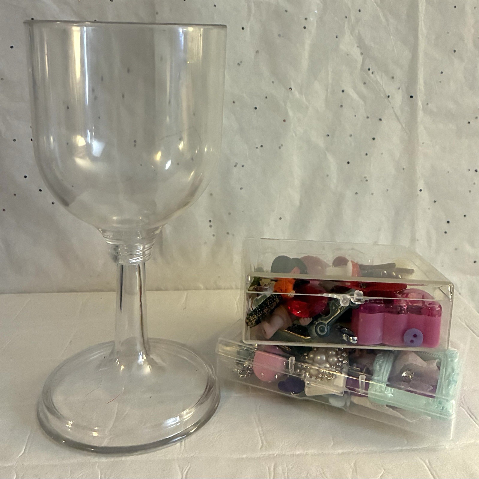 Acrylic Wine Glass Cloche Beads Charms Monopoly Game Tokens Junk Drawer Art Lot