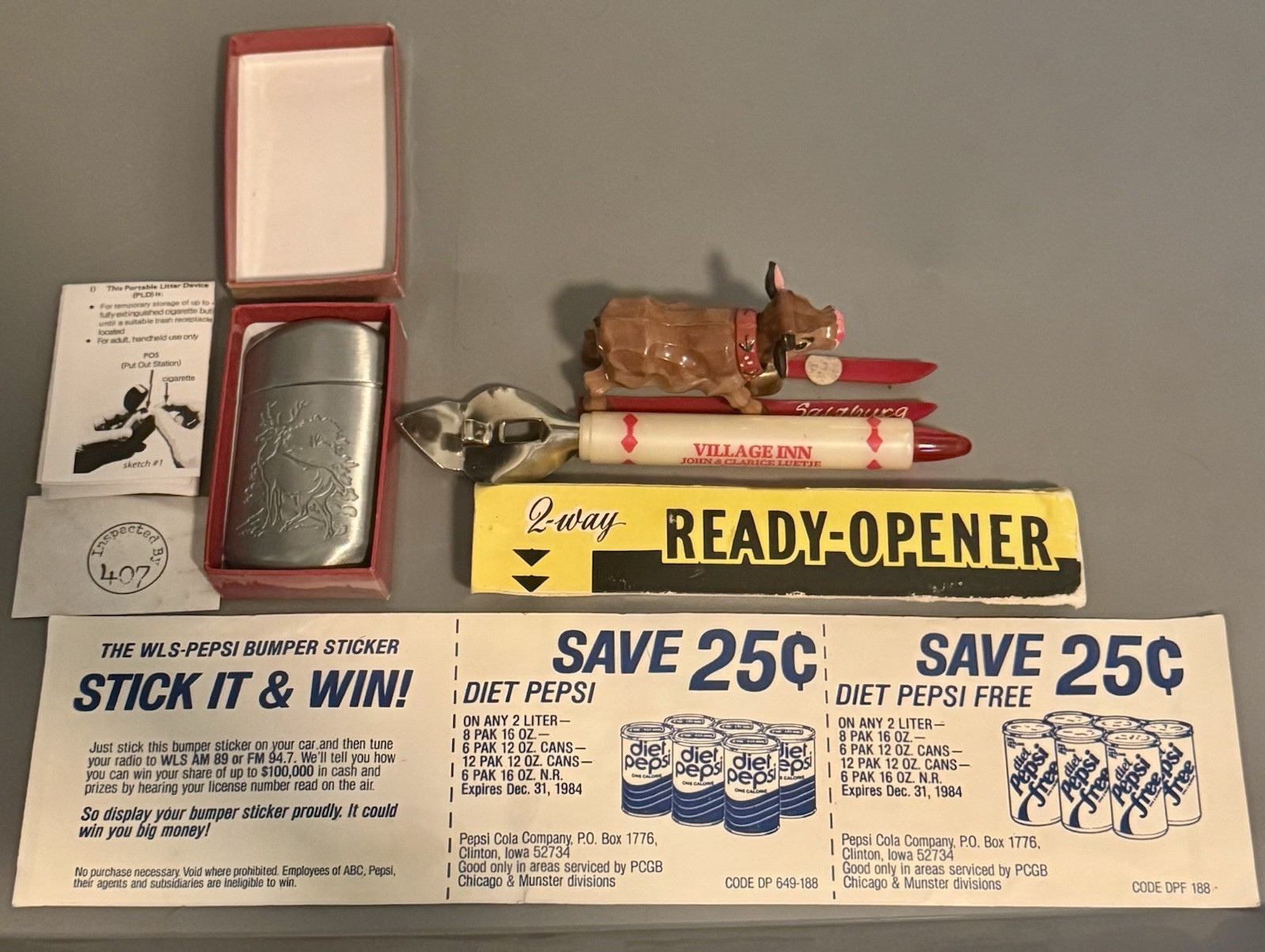 Vintage Assorted Lot Items New Never Used Include Zippo, Bumper Sticker & Opener