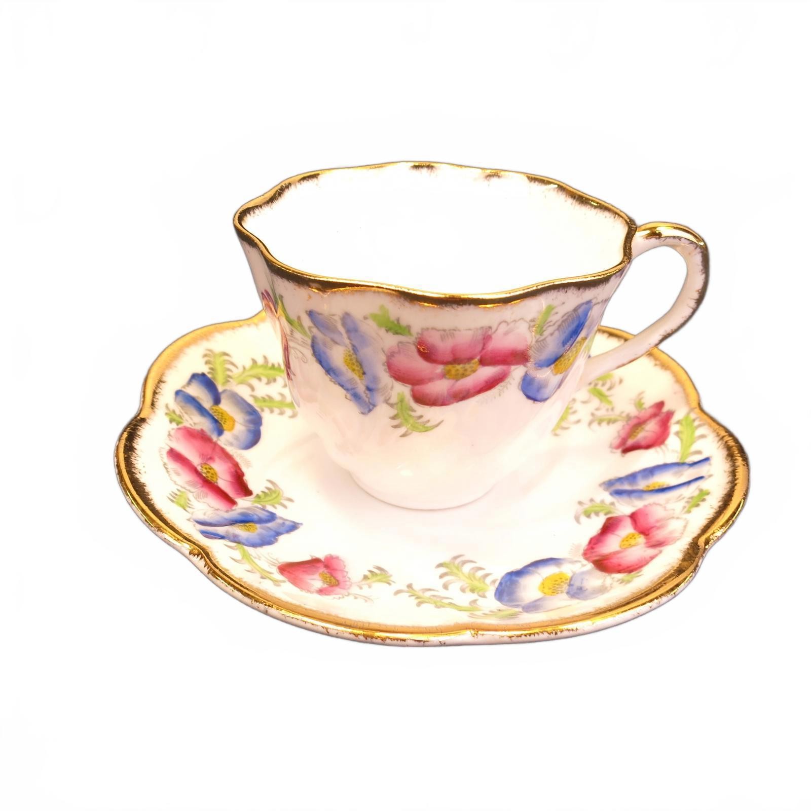 Salisbury Pansy Tea Cup & Saucer Set Hand-Painted Fine Bone China England