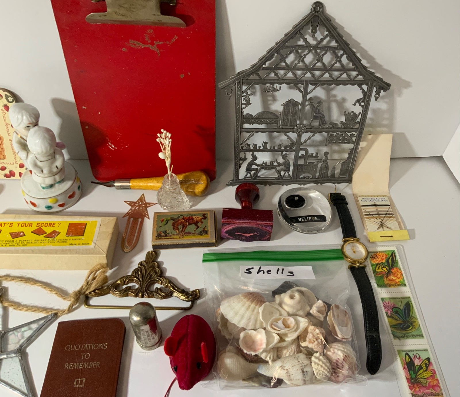 VTG Junk Drawer Lot Assemblage Art Mixed Media Crafts 2.5# Metal Seashells Glass