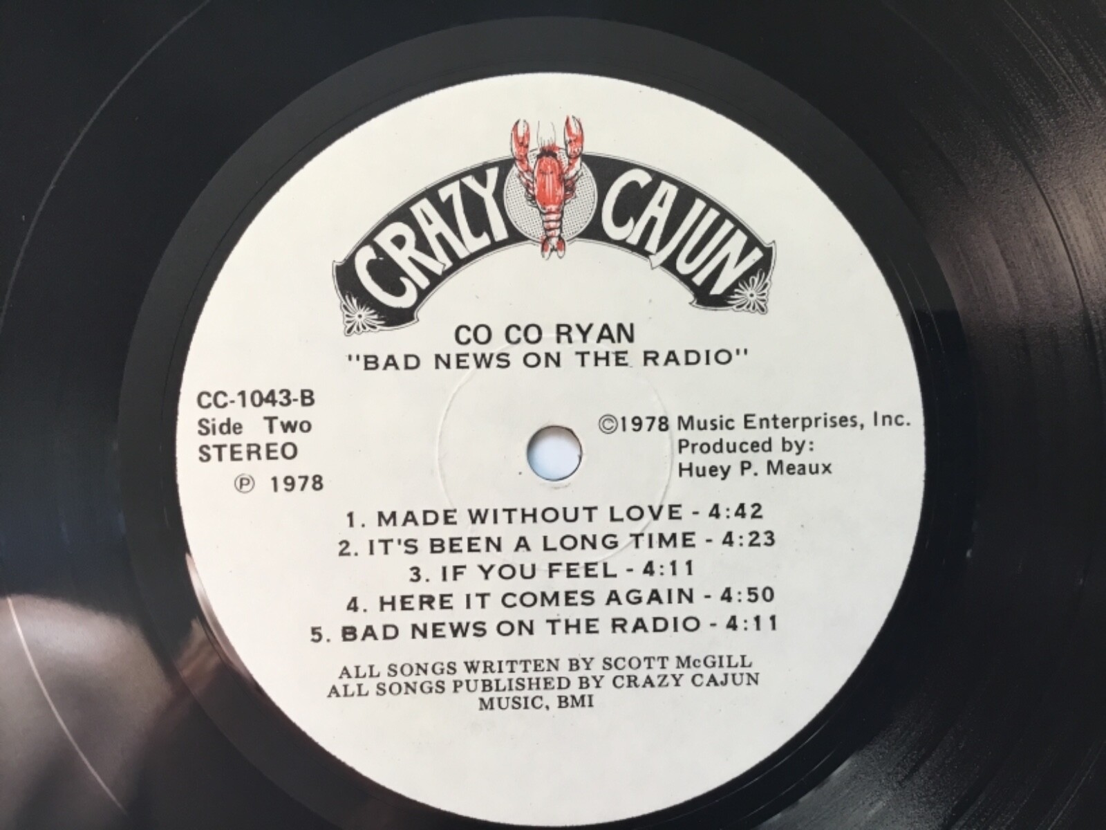 Co. Co. Ryan BAD NEWS ON THE RADIO Cajun/Americana MINT LP+bonus CD Scott McGill