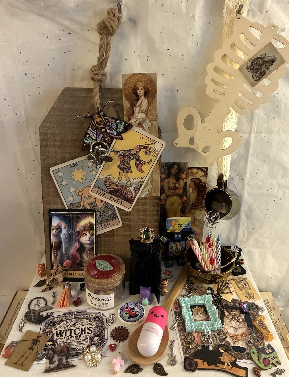 Wood Display Board Mini Apothecary Cabinet Jewelry Junk Drawer Wicca Art Lot