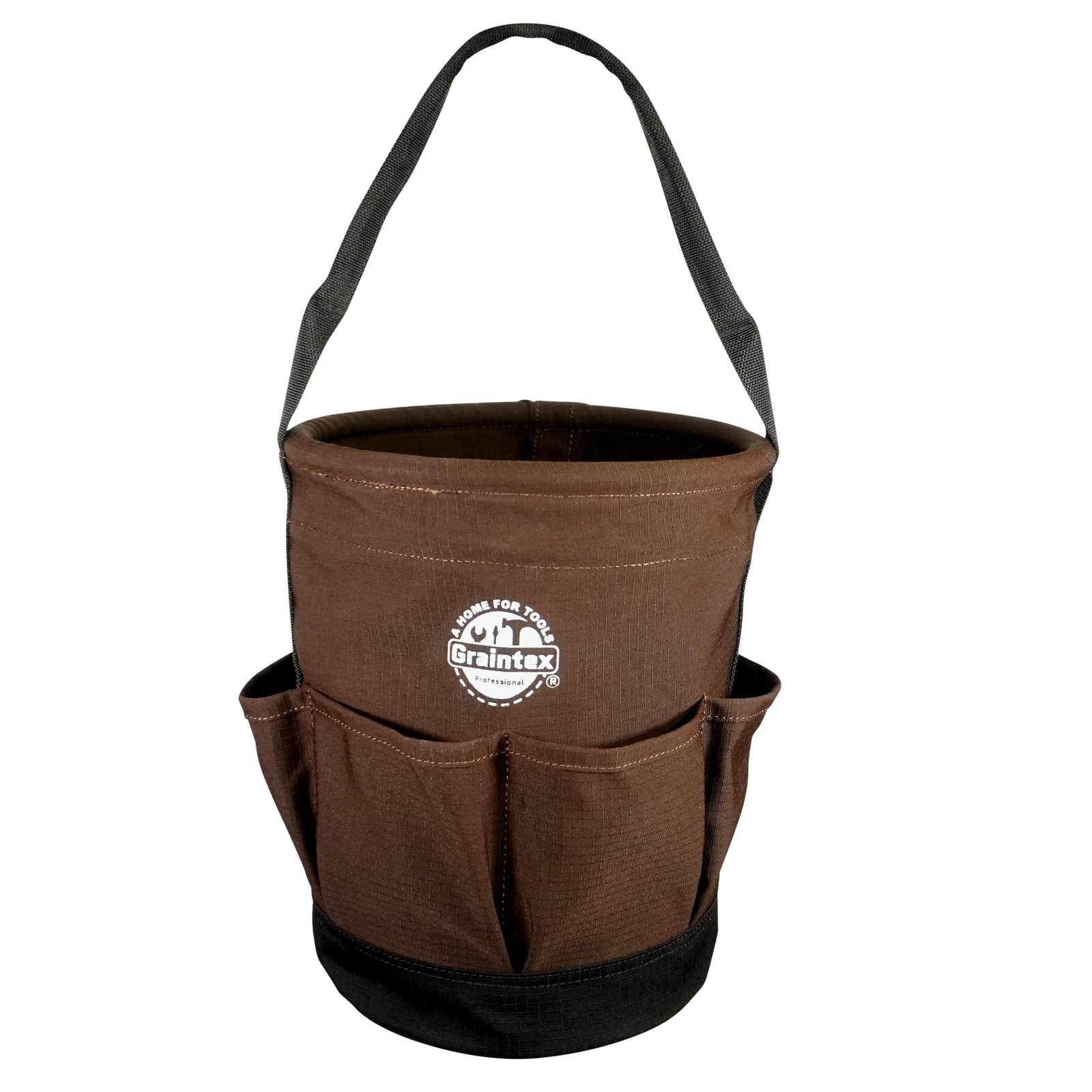 Graintex Tapered Canvas Bucket 12″x10″x15″, 6-Pocket Utility Bag, Coffee Brown