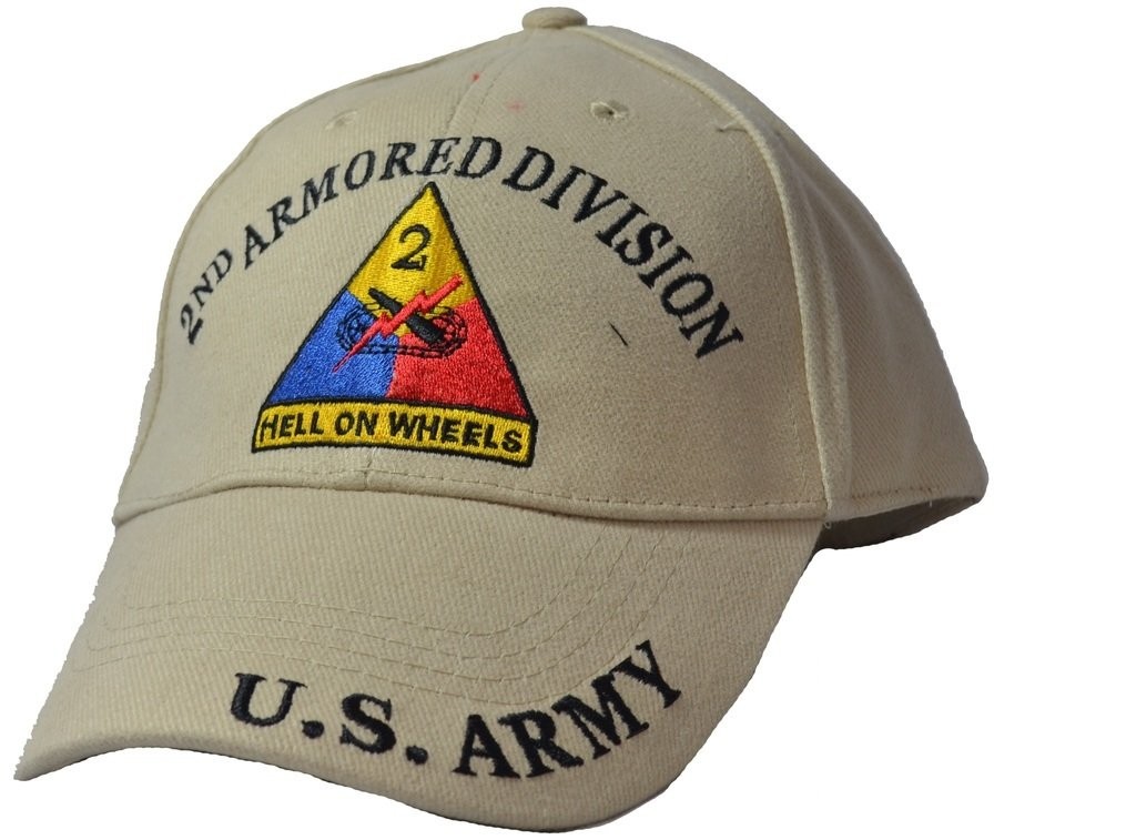 Eagle Emblems Mens 2nd Armored Division Tan Embroidered Ball Cap Adjustable Tan