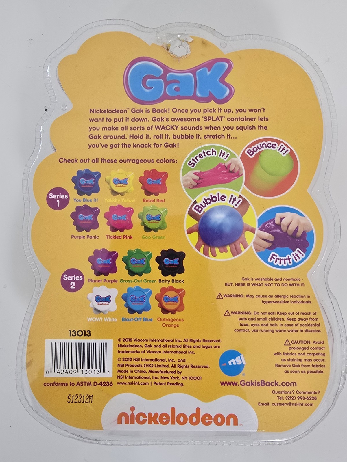 Nickelodeon GAK SPLAT Yakkity Yellow 2012 Viacom International Factory Sealed