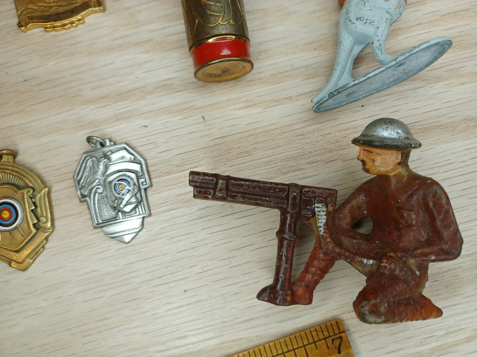 Vintage Junk Drawer Lot Toys Awards Scissors Zippo Pipe