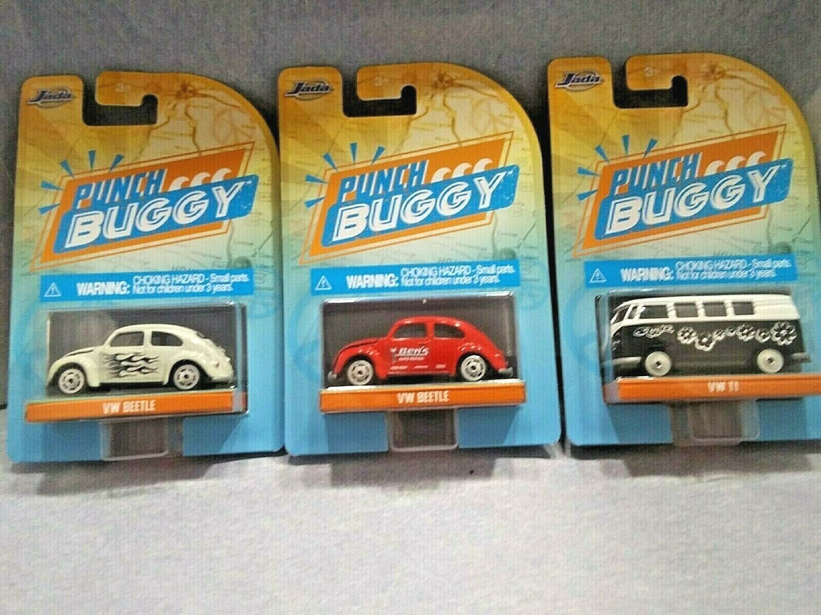Jada Punch Buggy 3 Lot VW Beetle Red VW Beetle White VW T1 Diecast 1:64 Scale