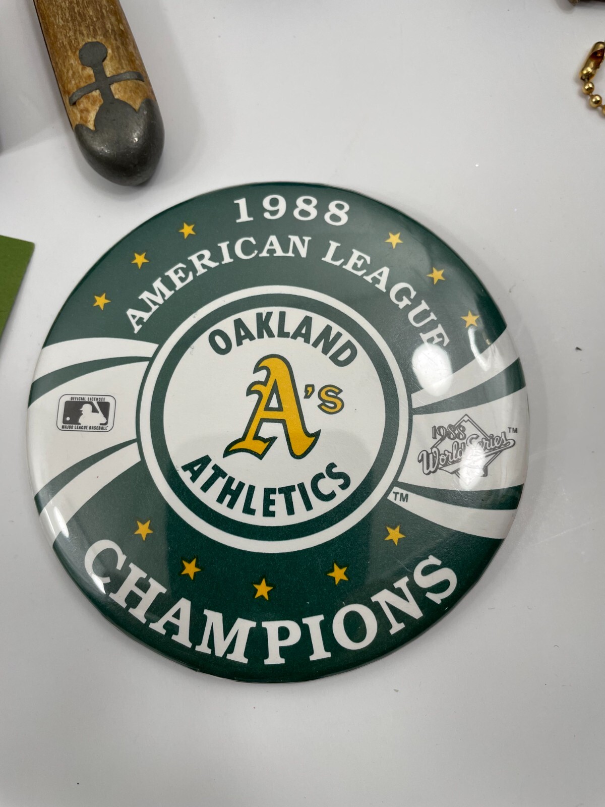 Junk Drawer Lot Vintage Leg Bottle Opener Shave Brush Oakland A’s Police Patch