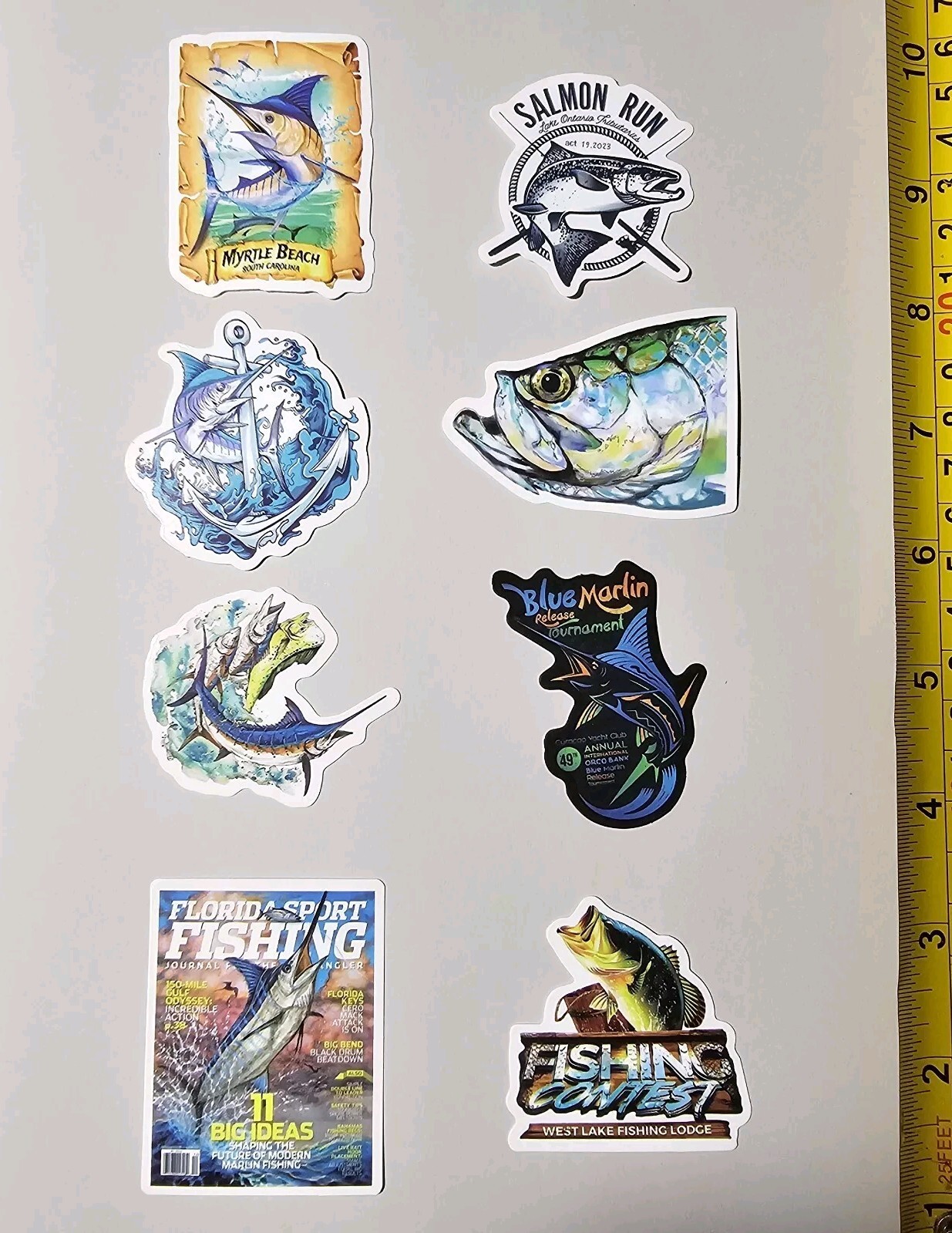 FISHING HOOK MARLIN BASS SALMON ANGLING ANGLER S45 FISH STICKER LOT STICKERS