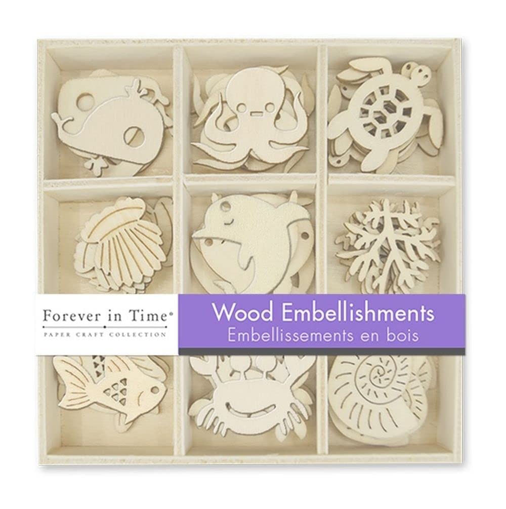 Mini Laser Cut Wood Sea Life Shapes Set, 45 Pieces, 1″ Crafts