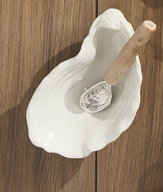 Mud Pie OYSTER SHAPED DIP SET, 6 1/2″ x 4 1/4″ | Spoon 5 1/2″, White