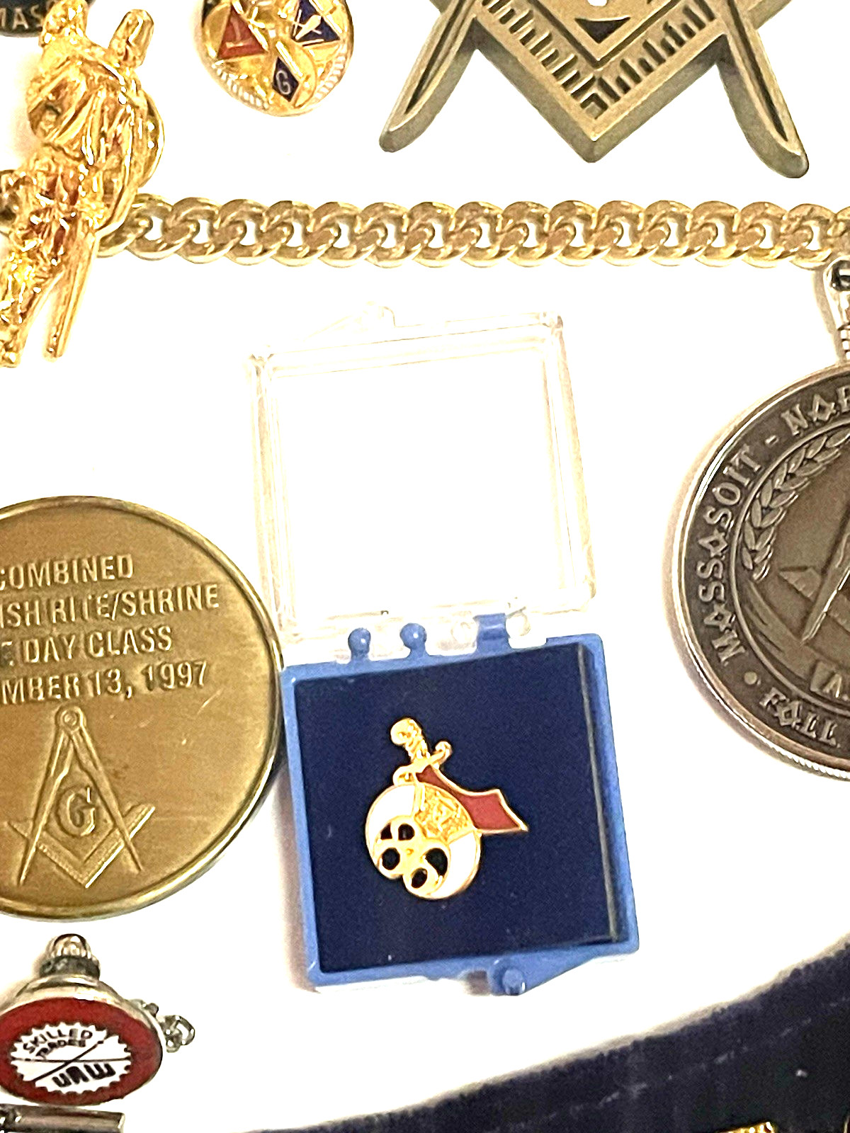 Vintage Junk Drawer Masonic Lot Silver Gold Jewelry Token Coin Medal Collar Old