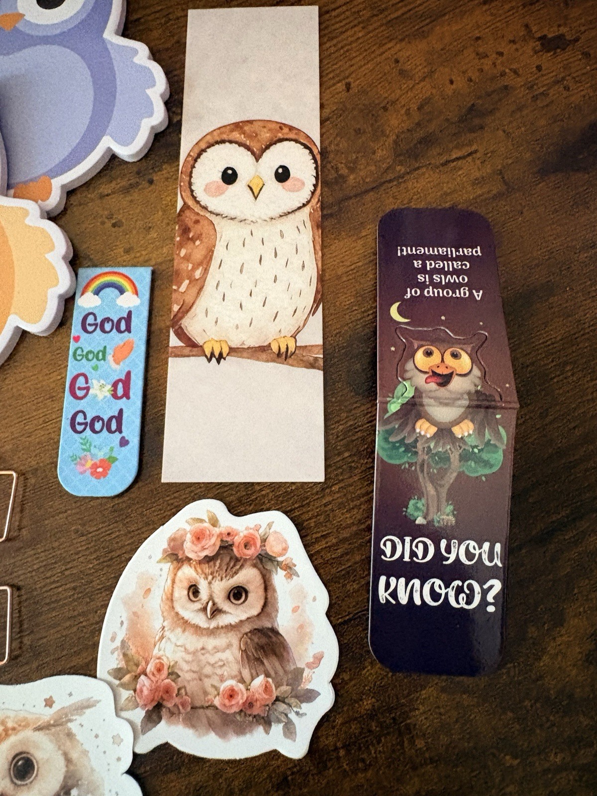 Owl-Themed Accessory Lot Stickers Bookmarks Tote Bag Stationery Bracelet Pouch