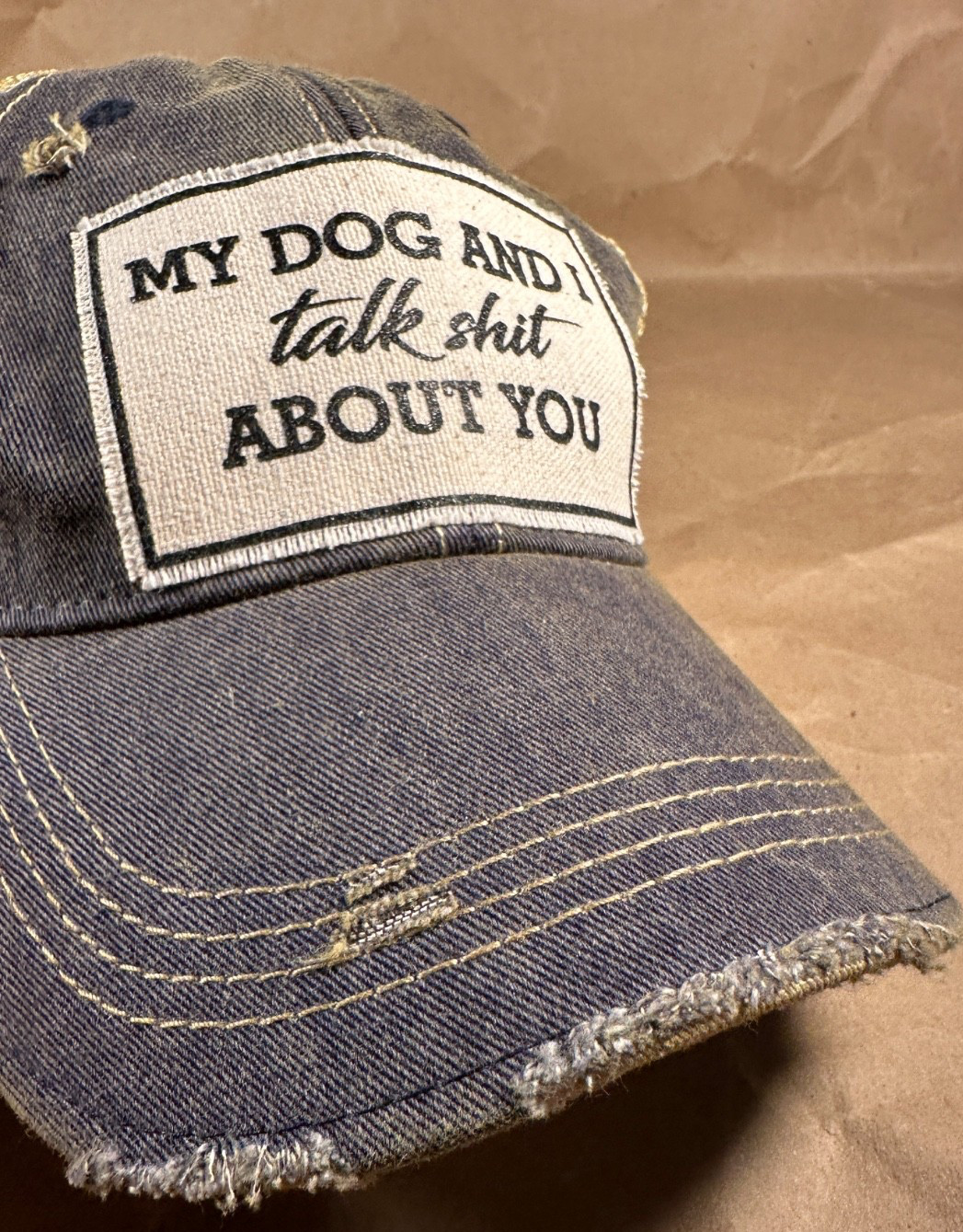 Vintage Life “My Dog & I Talk Sh*t About You” Distressed Baseball Cap Unisex NEW
