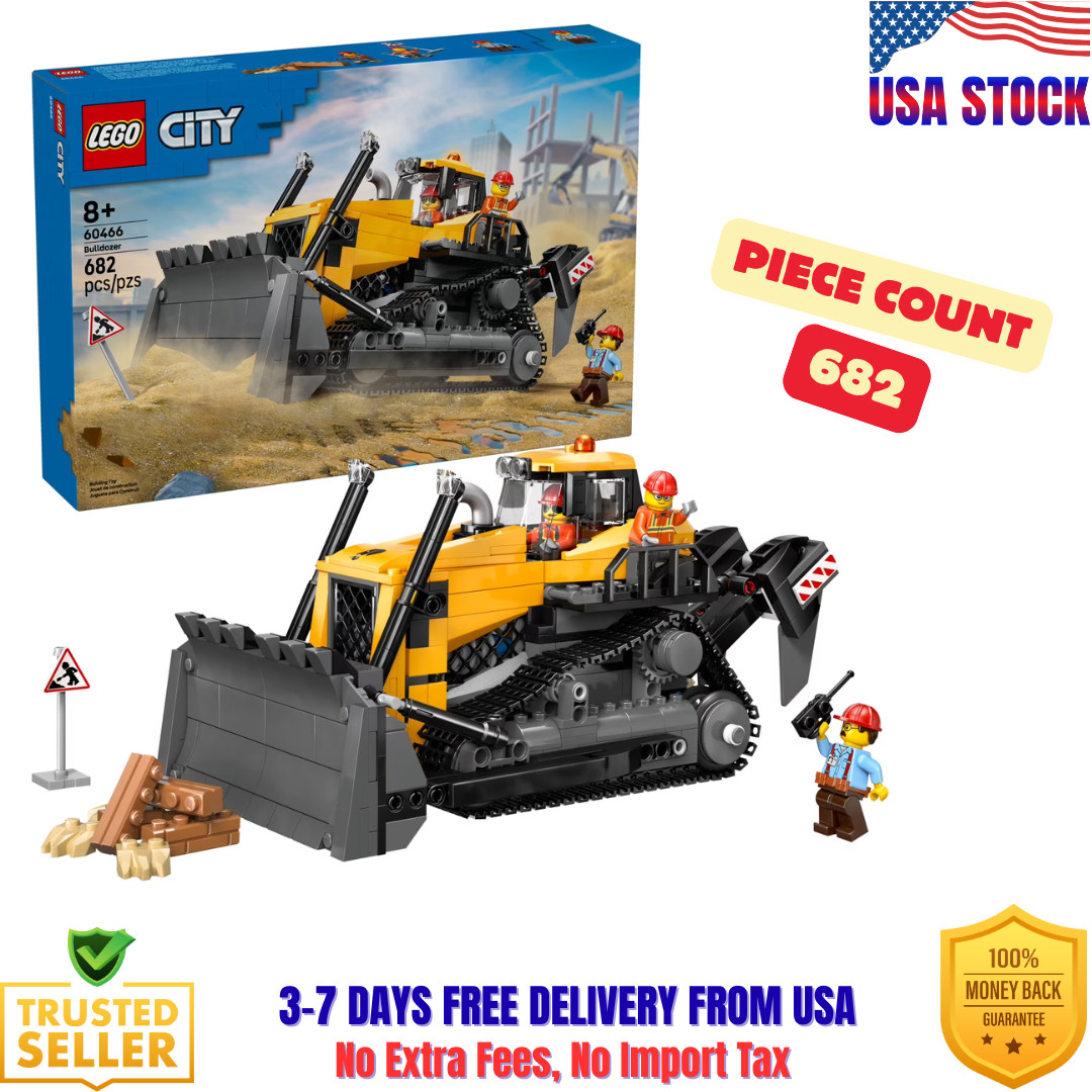 LEGO City Yellow Bulldozer Construction Site Building Toy for Kids 60466