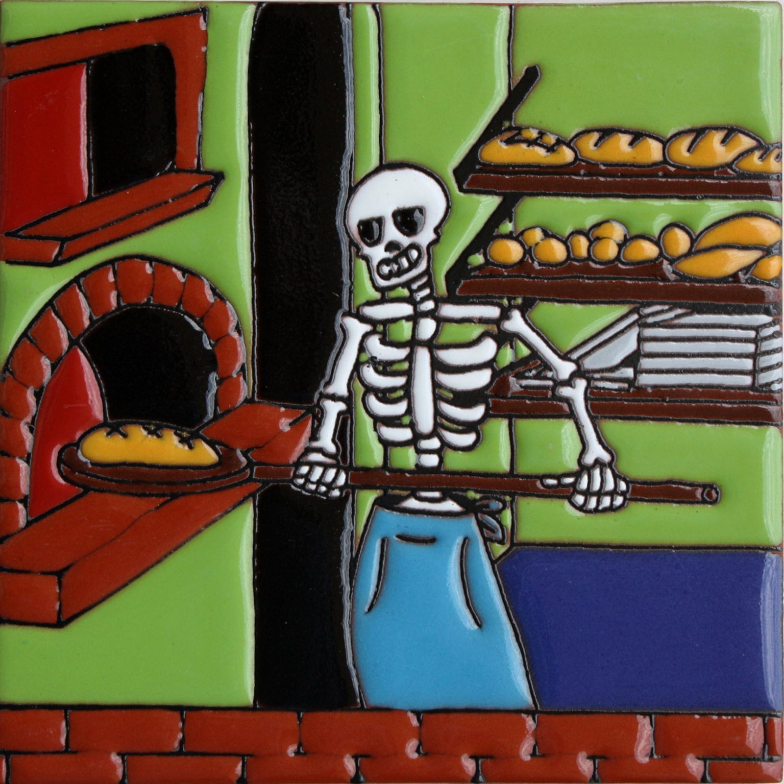 Fine Crafts Imports 6×6 Baker Day Dead Clay Tile Multicolor 6 Inch small Holiday