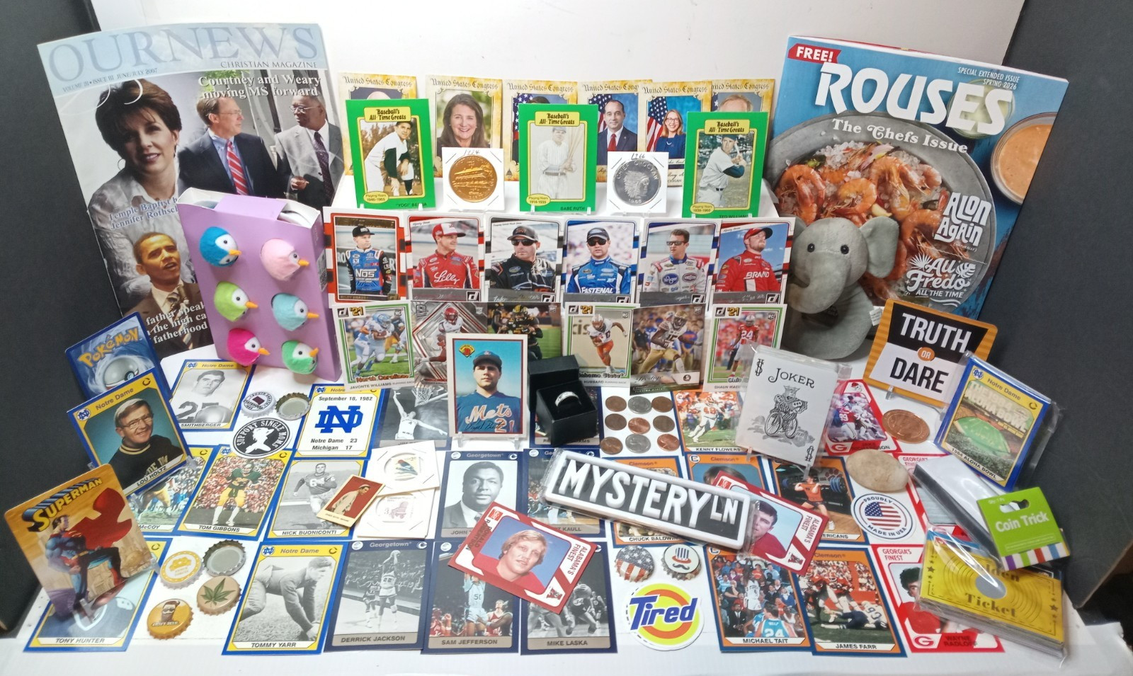 Nice Junk Drawer Lot Collectibles, Cards, Coins Bottle Caps, Tokens, Misc,  #53B