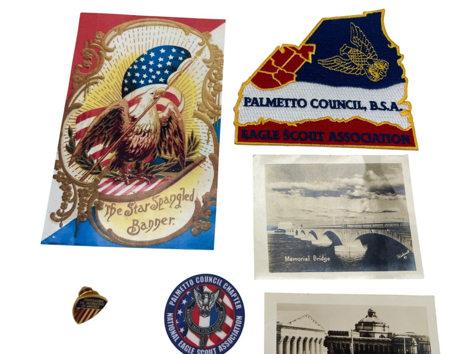 Vintage Junk Drawer Ephemera Lot Cabinet Card Postcard Disney BSA Pins Tokens