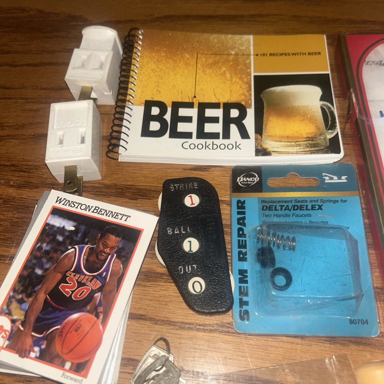 Vintage Junk Drawer Mixed Lot Stuff Jewelry Spoons Cards Umpire