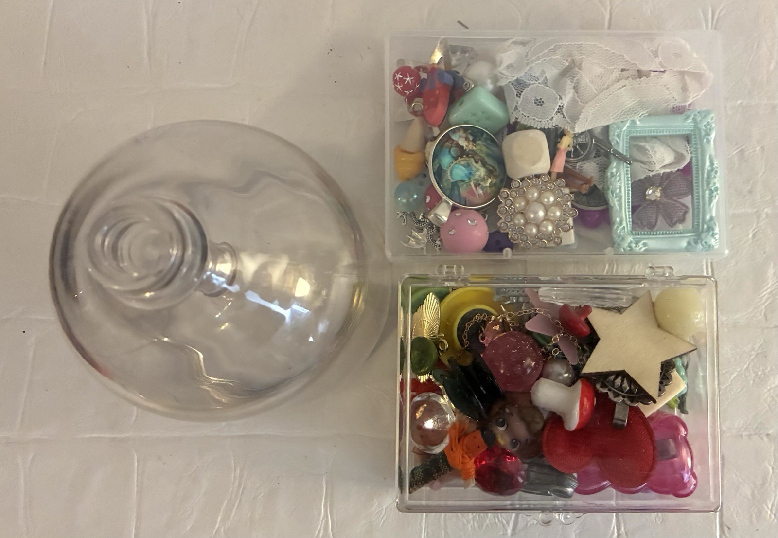 Acrylic Wine Glass Cloche Beads Charms Monopoly Game Tokens Junk Drawer Art Lot
