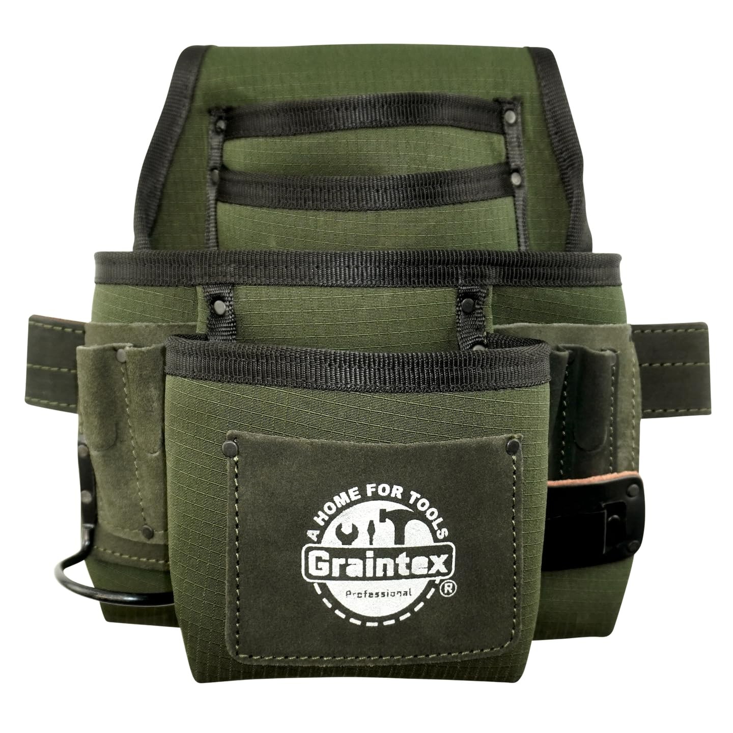 GRAINTEX 10 Pocket Nail & Tool Pouch, Ripstop Canvas, Leather Trim, Hunter Green
