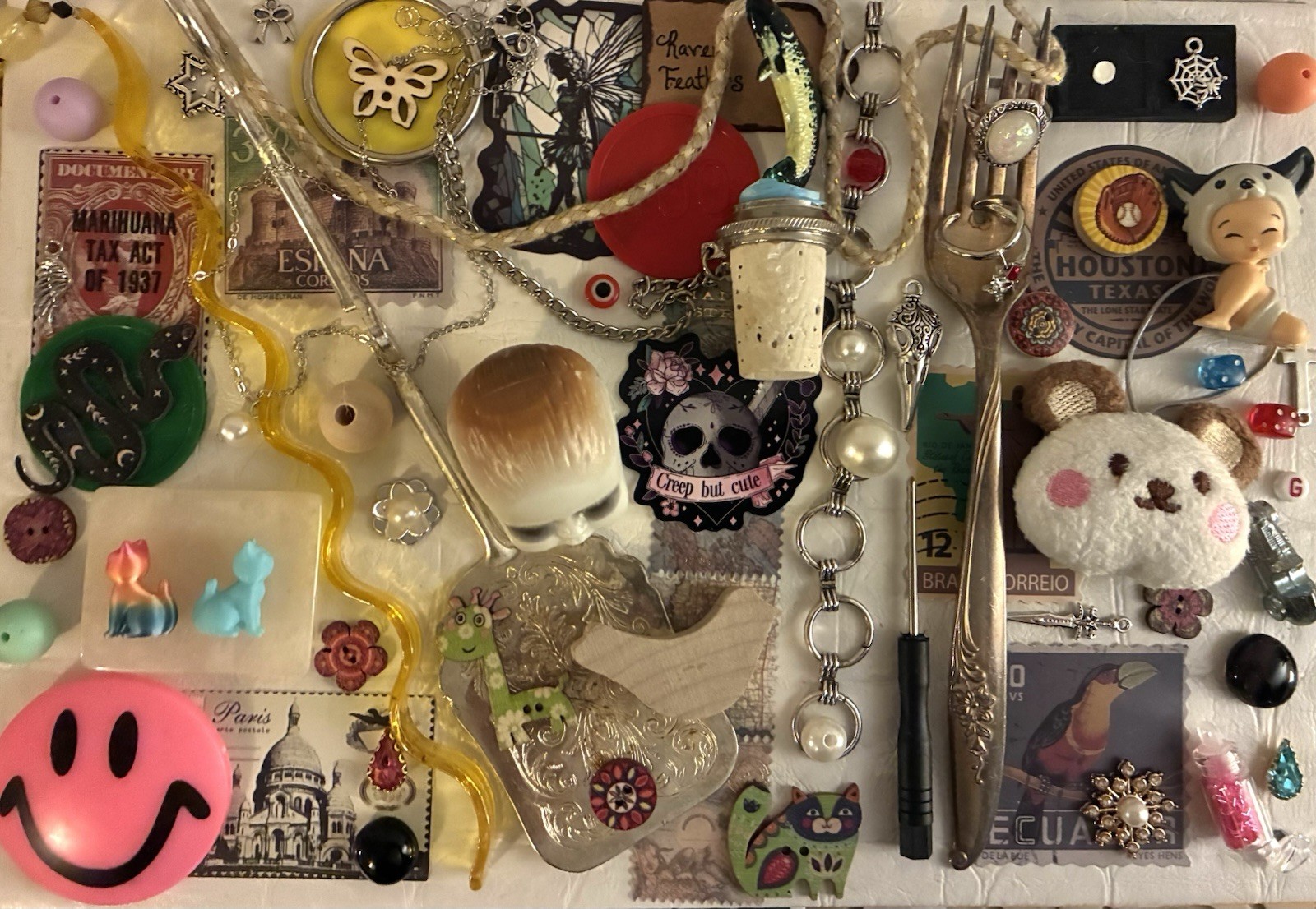 Creepy Doll Head Fish Wine Bottle Stopper Oddities Trinkets Junk Drawer Art Lot