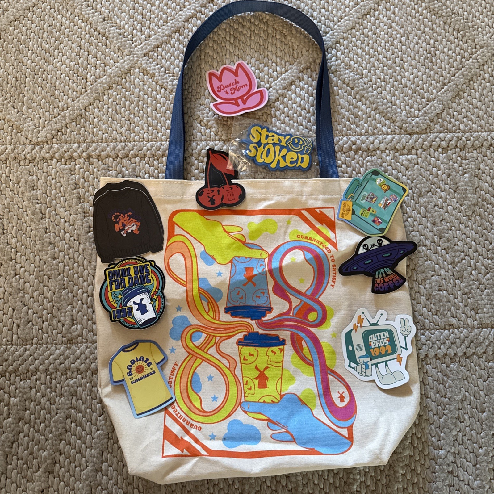 Dutch Bros Limited Edition Tote Bag *BLUE* Handles-With Stickers and keychain!