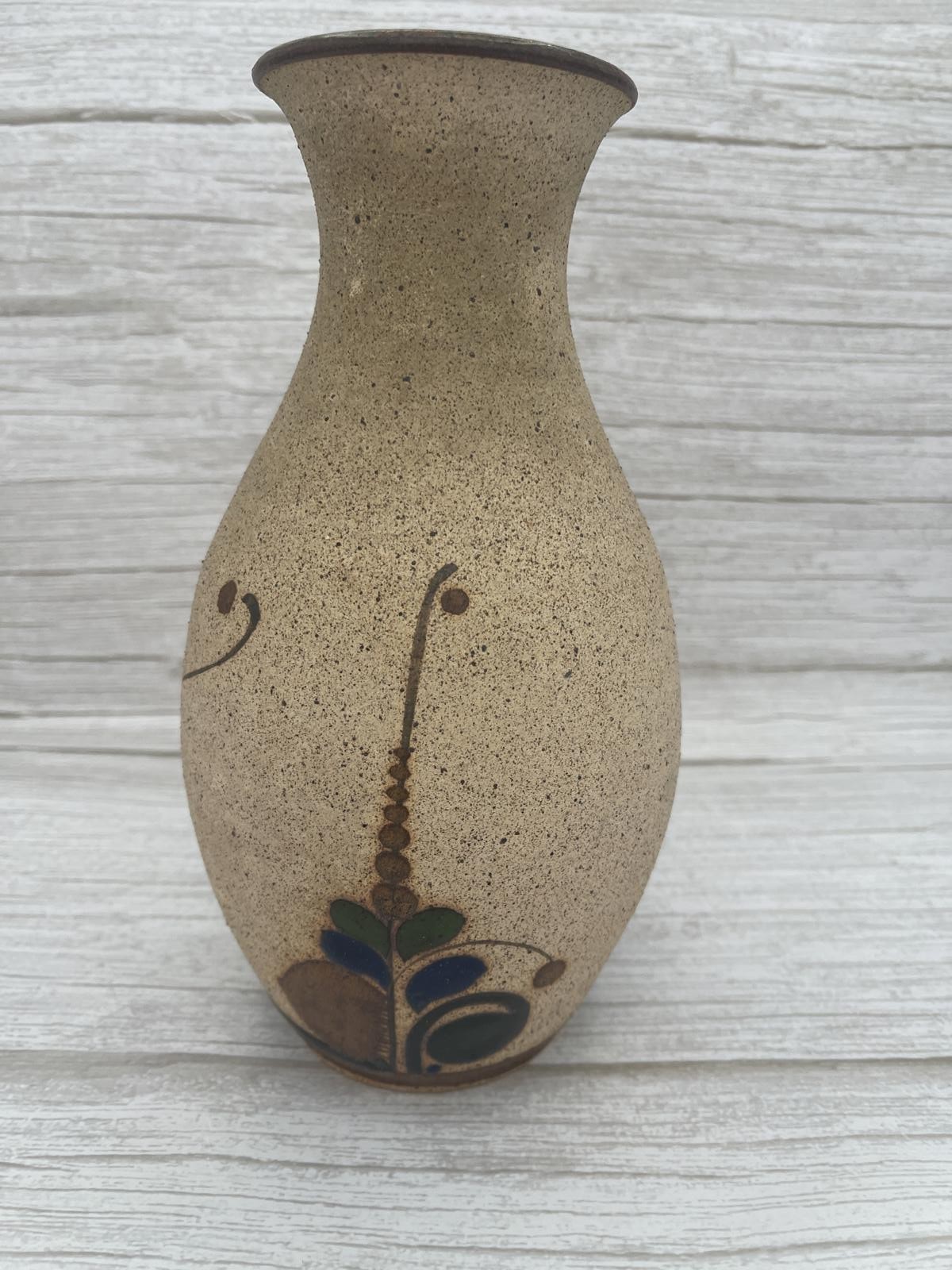 VTG Tonala Mexico Signed Pottery Pitcher Bird Flowers Blue Hand Painted Vase